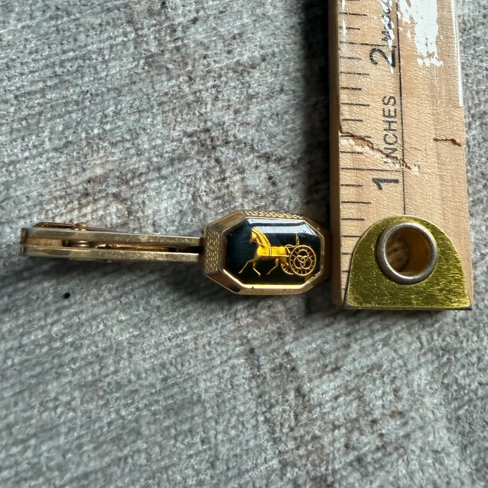 Vintage Celine Onyx Gold Carriage Horse Tie Clip Tie Bar Lux Designer Equestrian